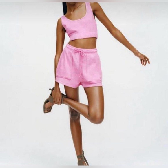 zara light pink french terry high rise lounge shorts - Picture 2 of 7